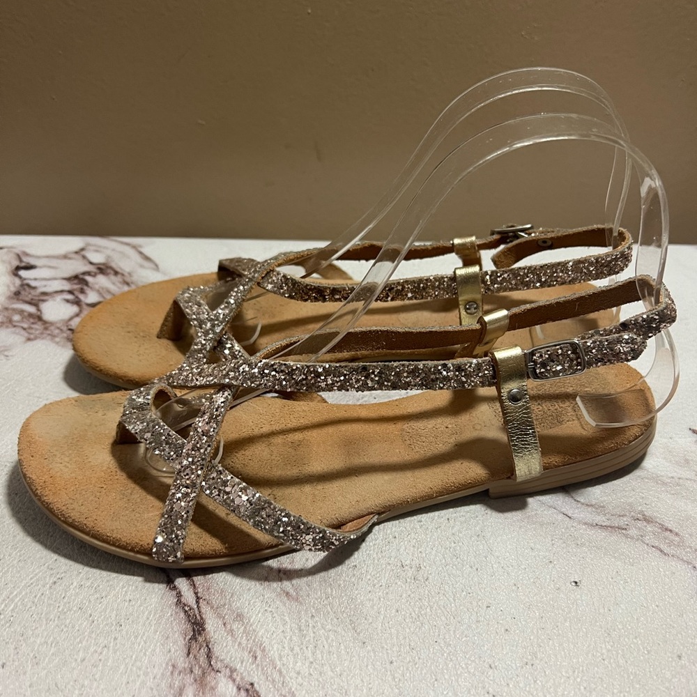 Sophia milano strappy leather Sandals Gold Metallic Glitter size 40 9.5 US